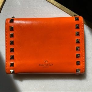 Valentino Garavani Orange Rockstud Trifold Wallet